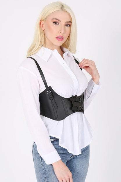 Black Underbust Shoulder Strap Corset Belt