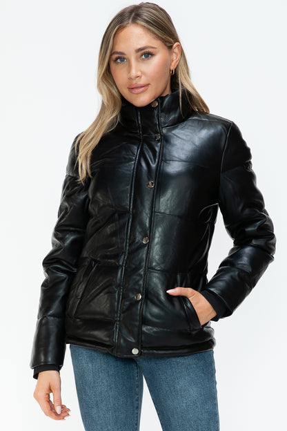 Blackk Pocketed Zip Up Turtleneck Puffer Jacket