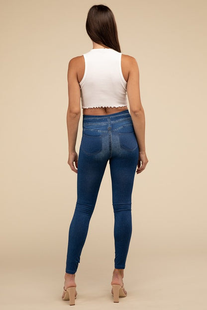 Casual High Rise Waist Denim Fitted Leggings