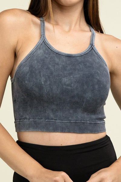 Washed Ribbed Seamless Cropped Cami Top - Fashions Envy