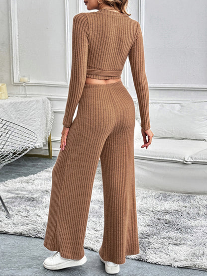 Perfee Surplice Long Sleeve Top and Pants Set - Fashions Envy
