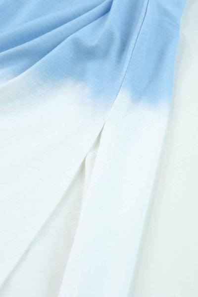 Tie Dye Maxi Dress - Sky Blue Strappy Back Slit