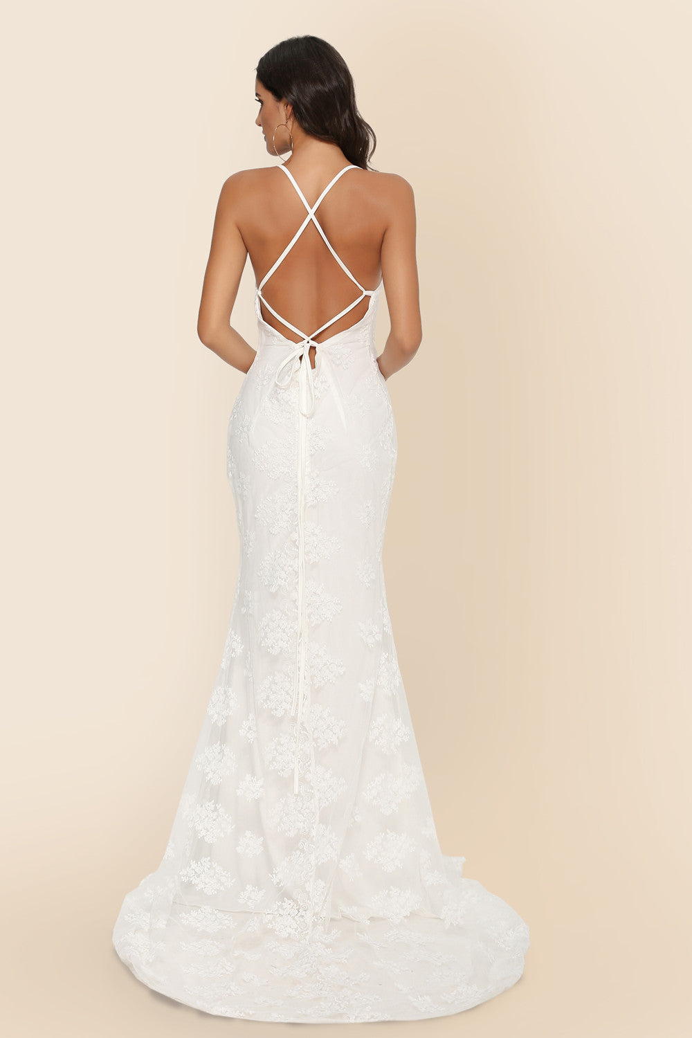 V-Neck Wedding Dress - Elegant Trailing Bridal Gown