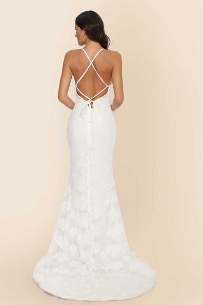 V-Neck Wedding Dress - Elegant Trailing Bridal Gown