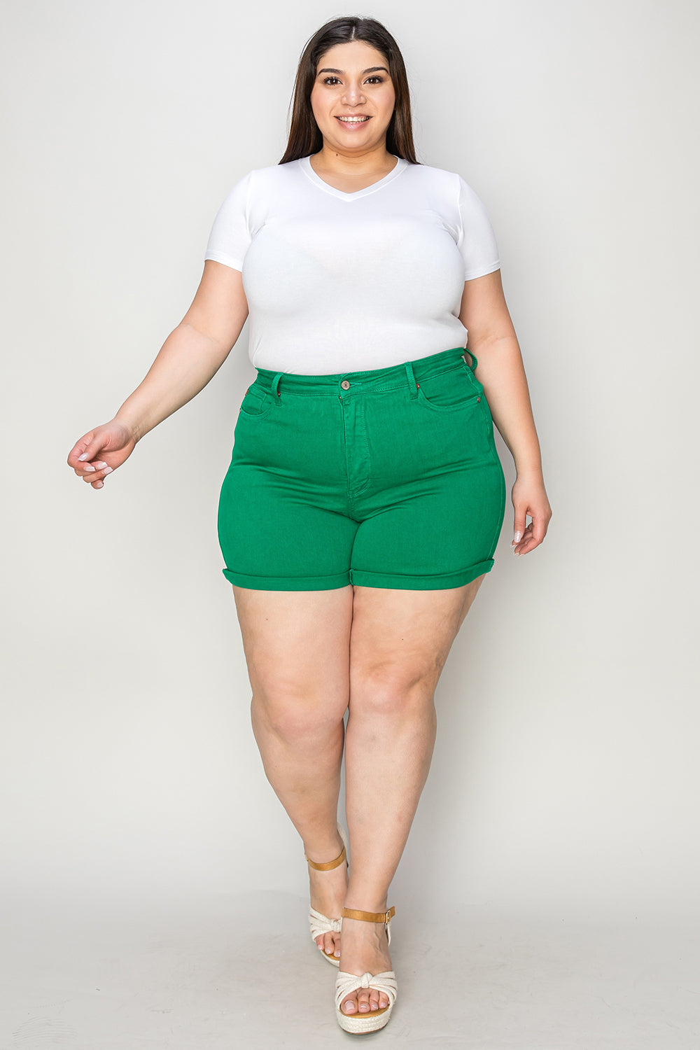 Kelly Green Full Size Tummy Control Garment Dyed Denim JB Shorts