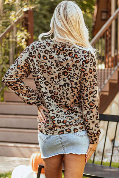 Pumpkin Graphic Leopard Print Long Sleeve Sweatshirt - Fall Fashion Statement - Fashions Envy
