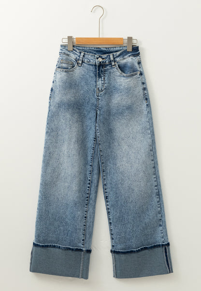 Medium Denim Washed Wide Leg Jeans with Pockets