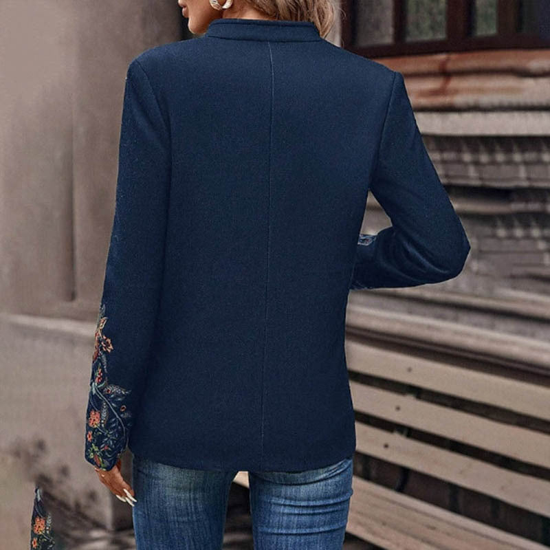 Double-Breasted Floral Blazer - Professional Work Jacket