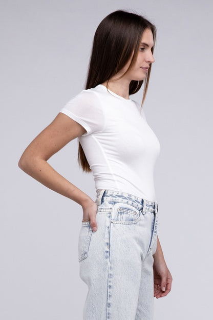 Double Layered Cap Sleeve Round Neck Fitted Bodysuit