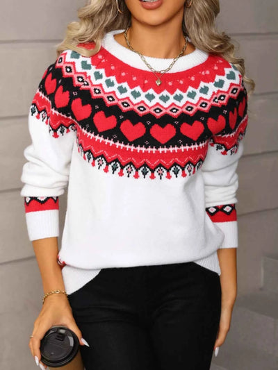 Valentine's Day Sweater - Knitted Heart Pattern - Fashions Envy