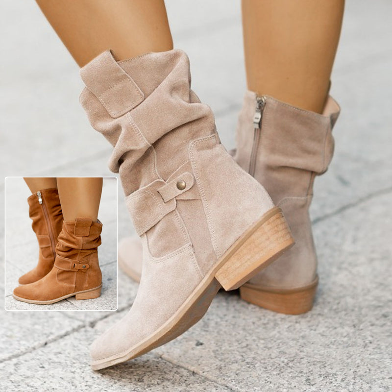 Suede Western Boots - Pointed Toe Zipper Up - Fashions Envy