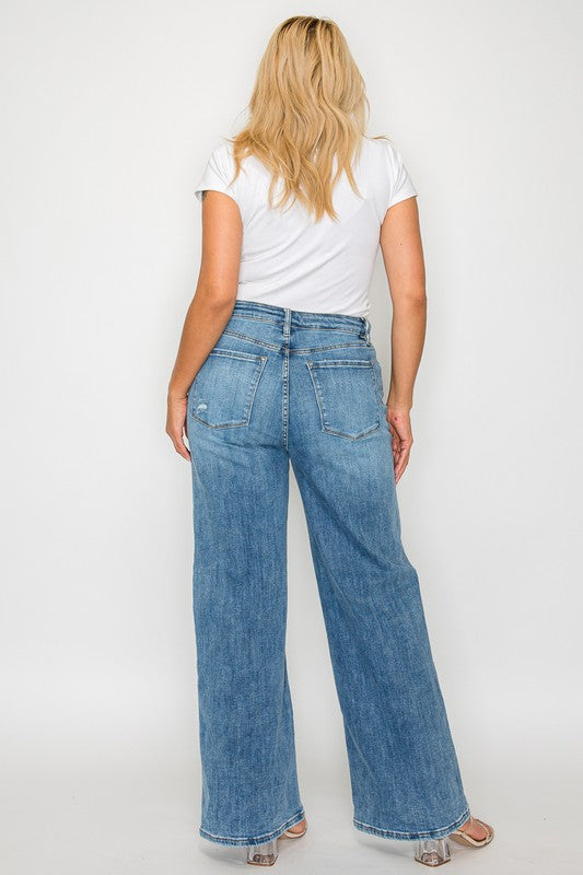 Full Size High Rise Wide Leg Jeans with Pockets