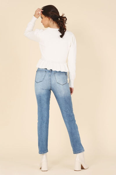 Peplum Round Neck Puff Sleeve Sweater