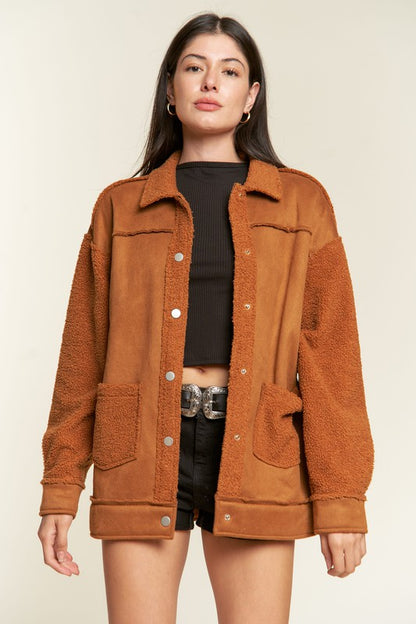 Oversized Sherpa Lined Soft Suede Jacket