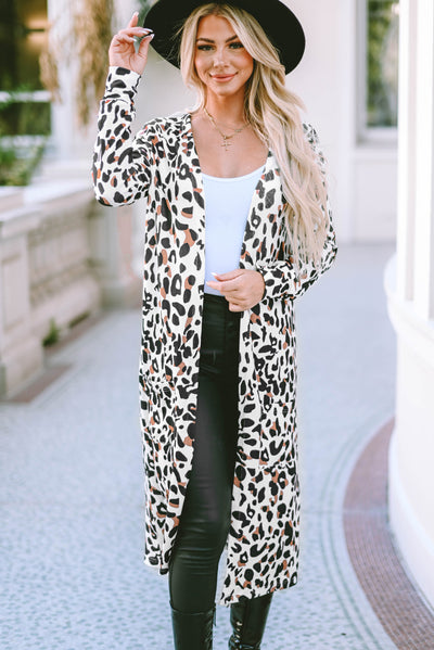 Leopard Open Front Long Sleeve Cover Up Cardigan
