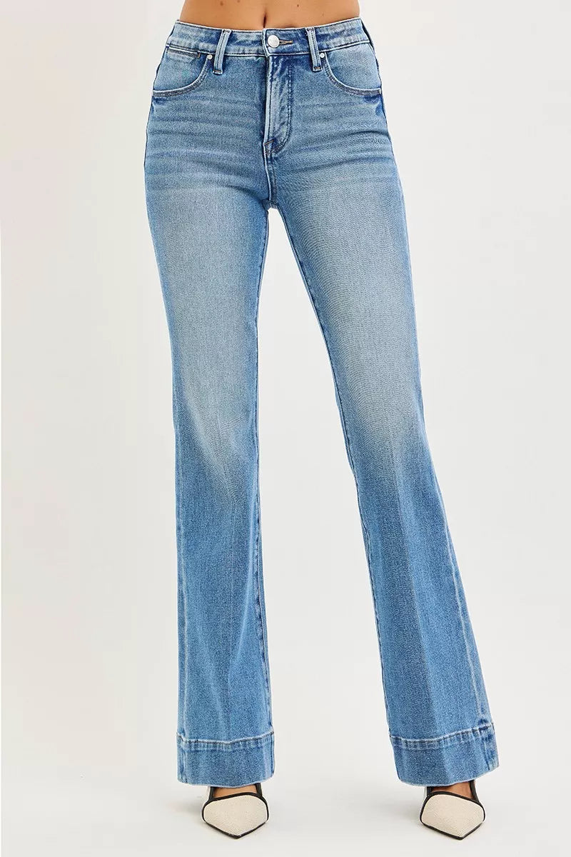 RISEN Flare Jeans - Tummy Control Mid Rise Stretch - Fashions Envy