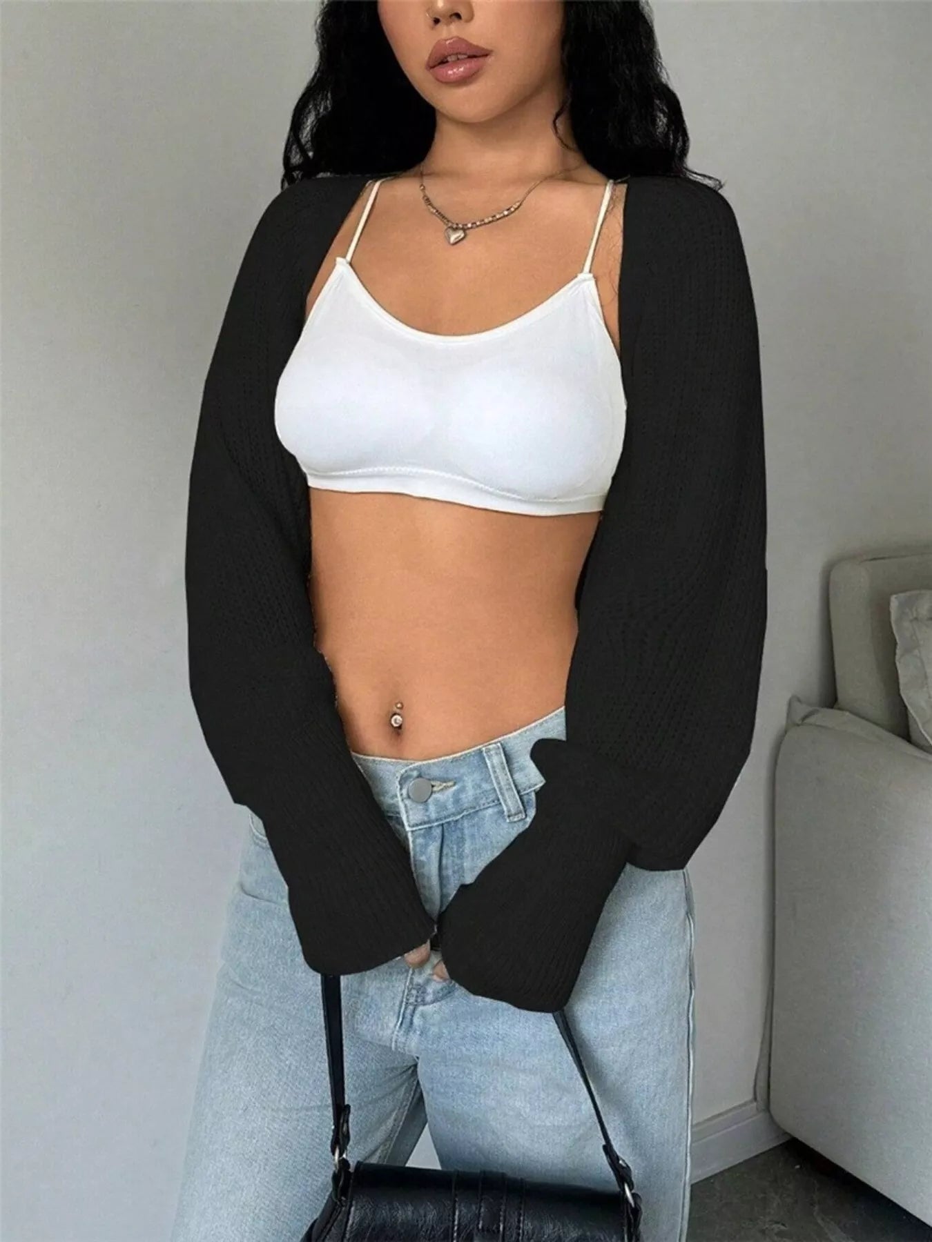 Cropped Cardigan - Ribbed Knit Open Front Sweater - Fashions Envy