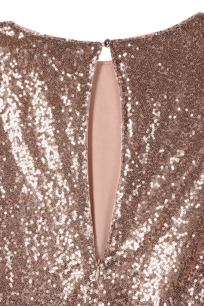 Puff Sleeve Crew Neck Sequin Mini Dress - Fashions Envy