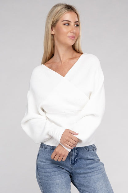 Cross-Wrap Viscose Long Sleeve Pullover Sweater