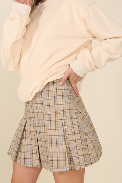 Plaid Pleated Side Zipper Mini Skirt