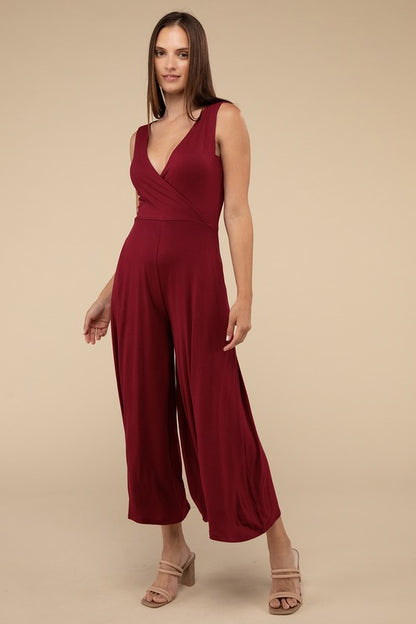 Surplice Neckline Sleeveless Relaxed Jumpsuit