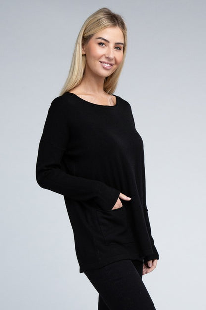 Relaxed Fit Viscose Front Pockets Cozy Sweater