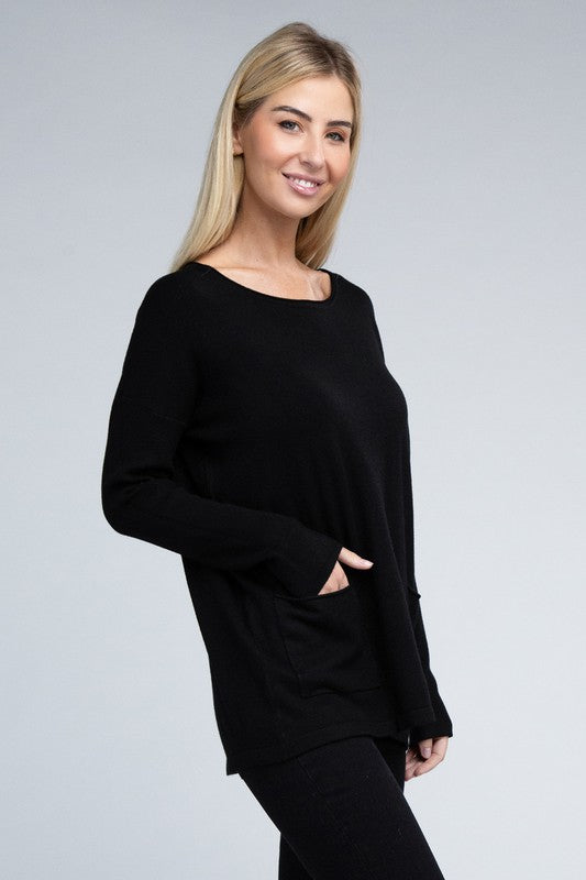 Relaxed Fit Viscose Front Pockets Cozy Sweater