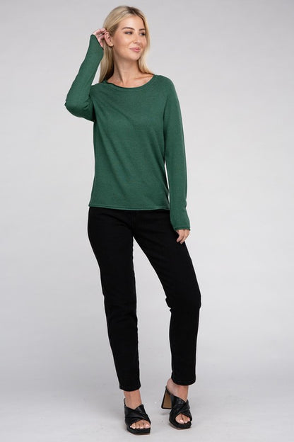 Long Sleeve Viscose Round Neck Basic Sweater