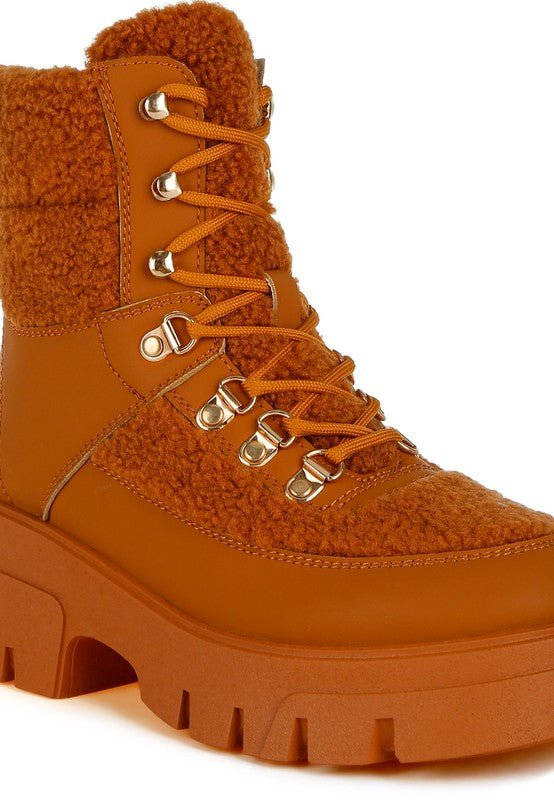 Wellerman Faux Fur Detail Chunky Hiker Boots