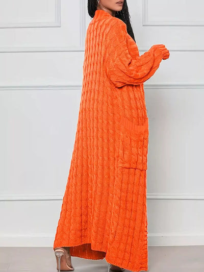 Cable Knit Cardigan - Longline Textured Pocketed Duster - Fashions Envy