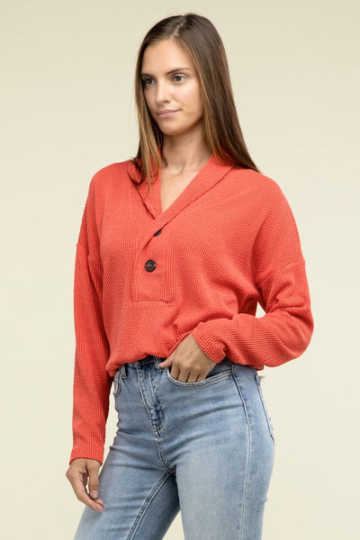 Textured Line Elastic Waist Pullover Top - Fashions Envy