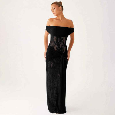 Sexy Sheer Mesh And Lace Off-Shoulder Dress For Women