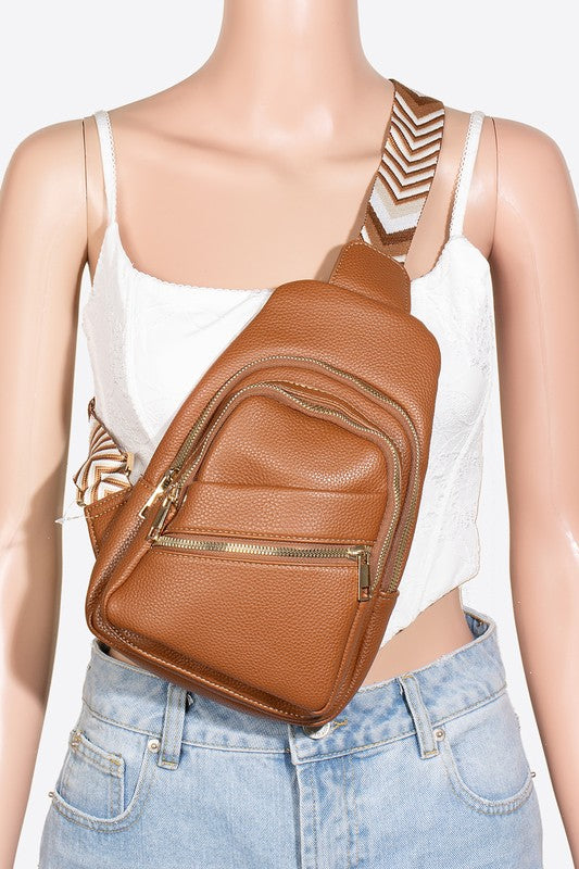 PU Leather Chevron Strap Crossbody Bag