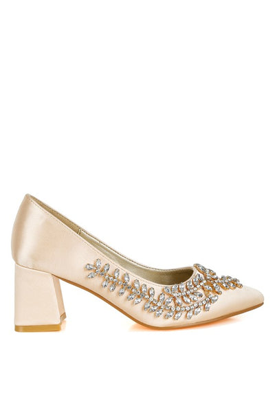 Abatina Satin Diamante Embellished Pumps - Fashions Envy