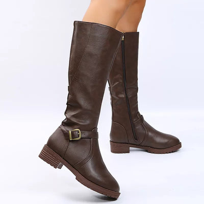 Round Toe Block Heels Boots - Fashions Envy