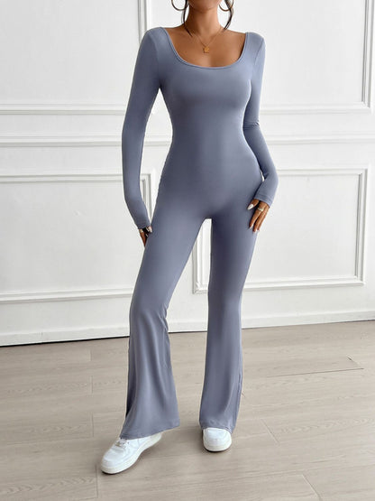 Devine Cutout Scoop Neck Long Sleeve Fitted Jumpsuit