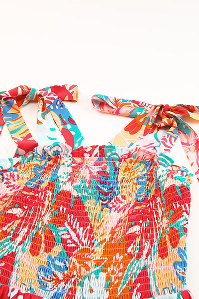 Smocked Ruffle Tiered Maxi Dress - Vibrant Tropical Print