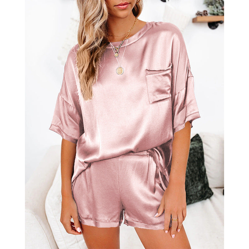 Silk Pajama Set - Short Sleeve Sleepwear Loungewear