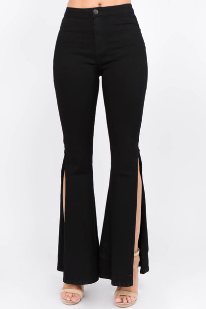 Black Side Slit Flare Denim Jeans