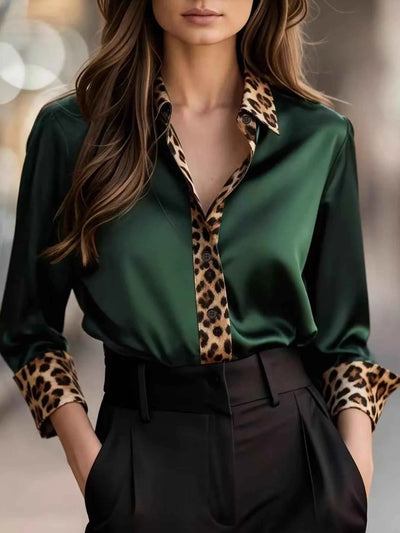Leopard Trim Button Up Shirt