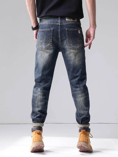 Men's Washed Straight Leg Jeans - Classic Cotton Denim Jeans - Fashions Envy