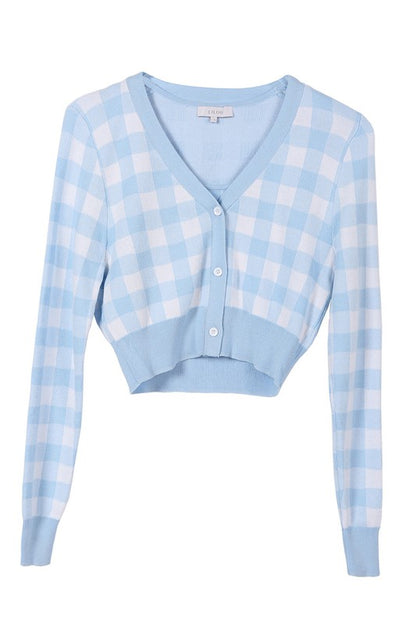 Gingham Pattern Buttoned Long-Sleeve Cardigan