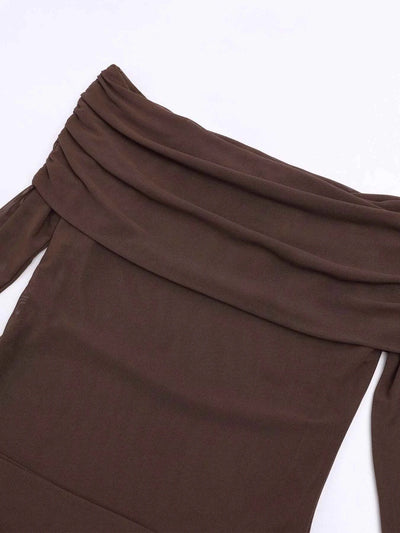 Off-Shoulder Ruched Long Sleeve Maxi Dress