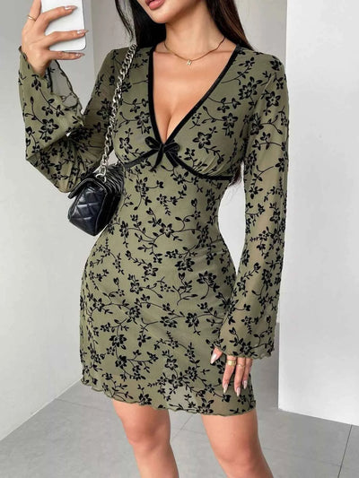 Floral Print Flare Sleeve Mini Dress