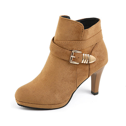 Stiletto Heel Boots - Mid-Calf Suede Style