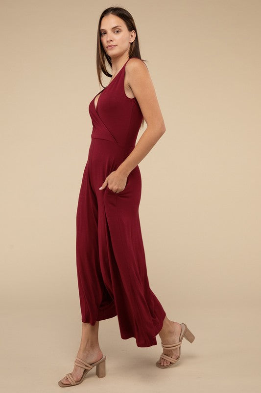 Surplice Neckline Sleeveless Relaxed Jumpsuit