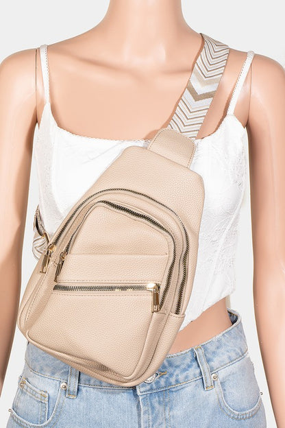 PU Leather Chevron Strap Crossbody Bag