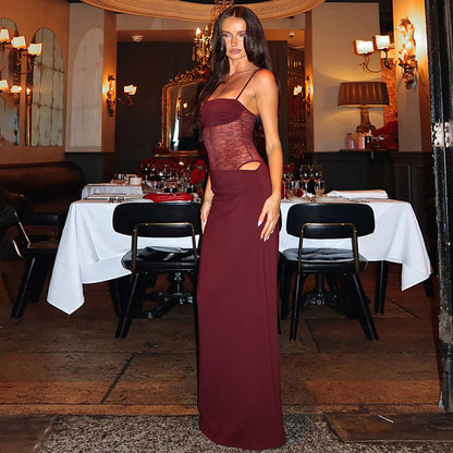 Sexy Y2K Lace Halter Party Evening Sleeveless Maxi Dress