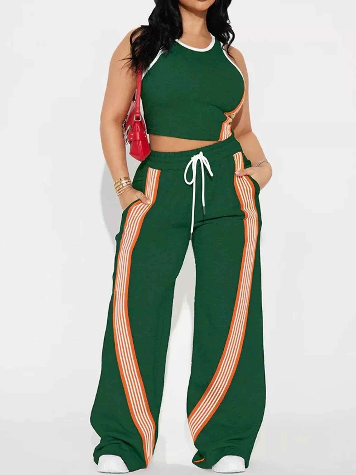 Striped Detail Top and Drawstring Pants Set