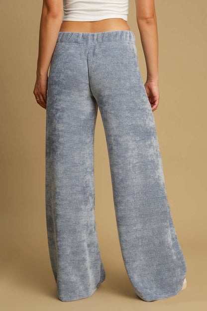 Light Blue Elastic Waist Wide Leg Pants